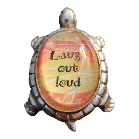 Ganz Miniature Turtle Message Figurine Pocket Charm “Laugh out loud” Silver-Tone - Picture 1 of 3